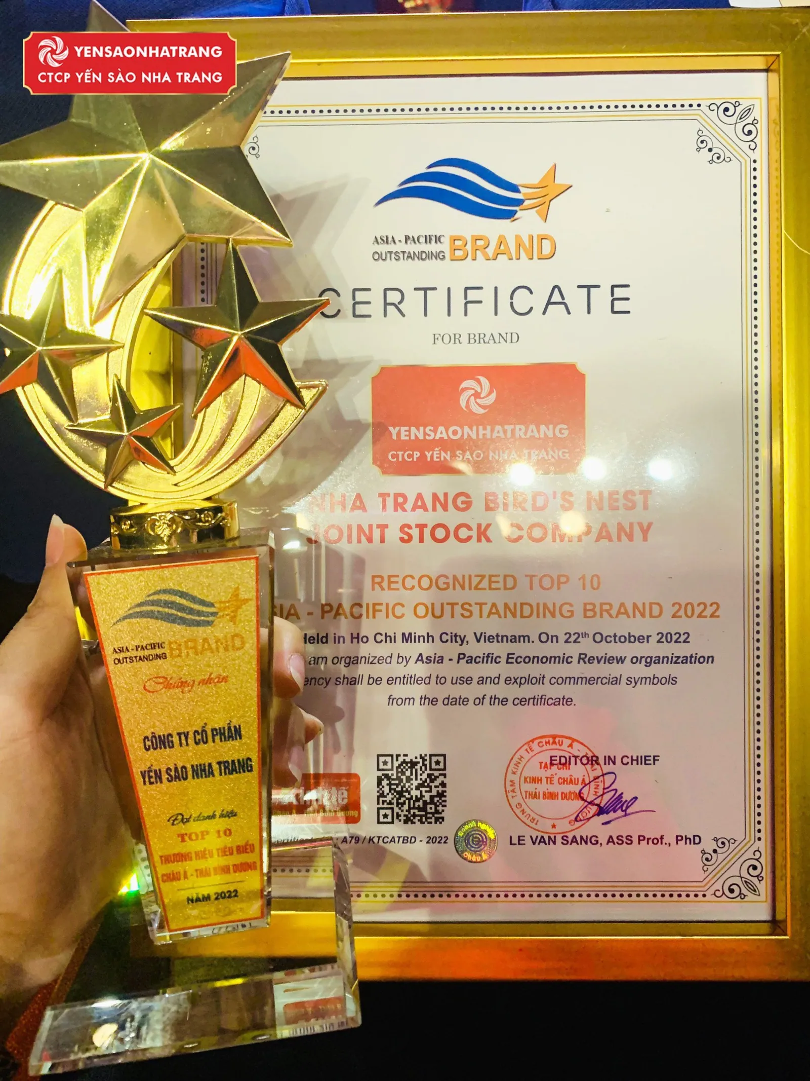 CTCP YẾN SÀO NHA TRANG VINH DỰ ĐẠT DANH HIỆU “THƯƠNG HIỆU TIÊU BIỂU CHÂU Á – THÁI BÌNH DƯƠNG 2022”